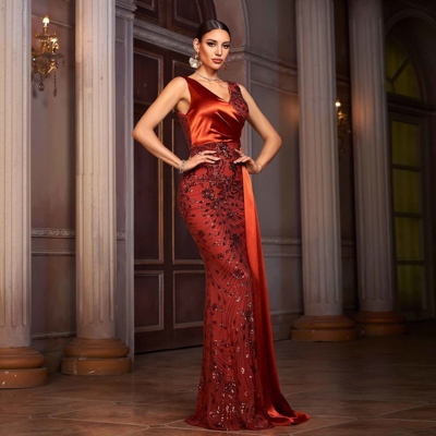 欧洲站长裙新款欧美风性感高个子婚礼 formal dresses Long Maix