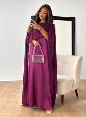 外贸欧美风女装圆领宽松大摆长袍雪纺连衣裙欧美女装 women dress