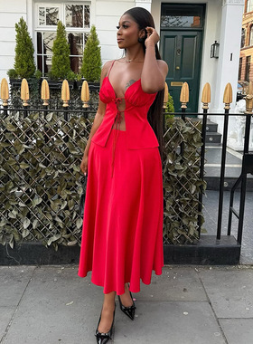 two piece dress sexy party dress red long maix wedding dress