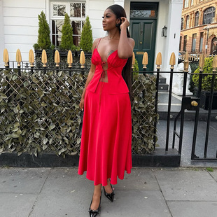 two piece dress sexy party dress red long maix wedding dress