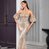礼服 Evening Sequin Prom Dress Party Gown Neck Long