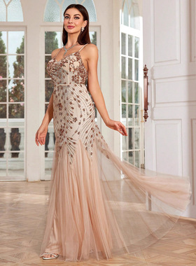 大码婚礼结婚生日宴会毕业晚礼服亮片裙 plus size Evening Dress