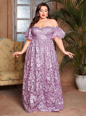 跨境晚礼服女高端艺考学生日成人礼大码紫色长裙大码胖妹妹聚会裙