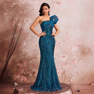 欧洲站礼服长裙优雅气质酒会晚礼服高级大码毕业舞会鱼尾裙子 2XL