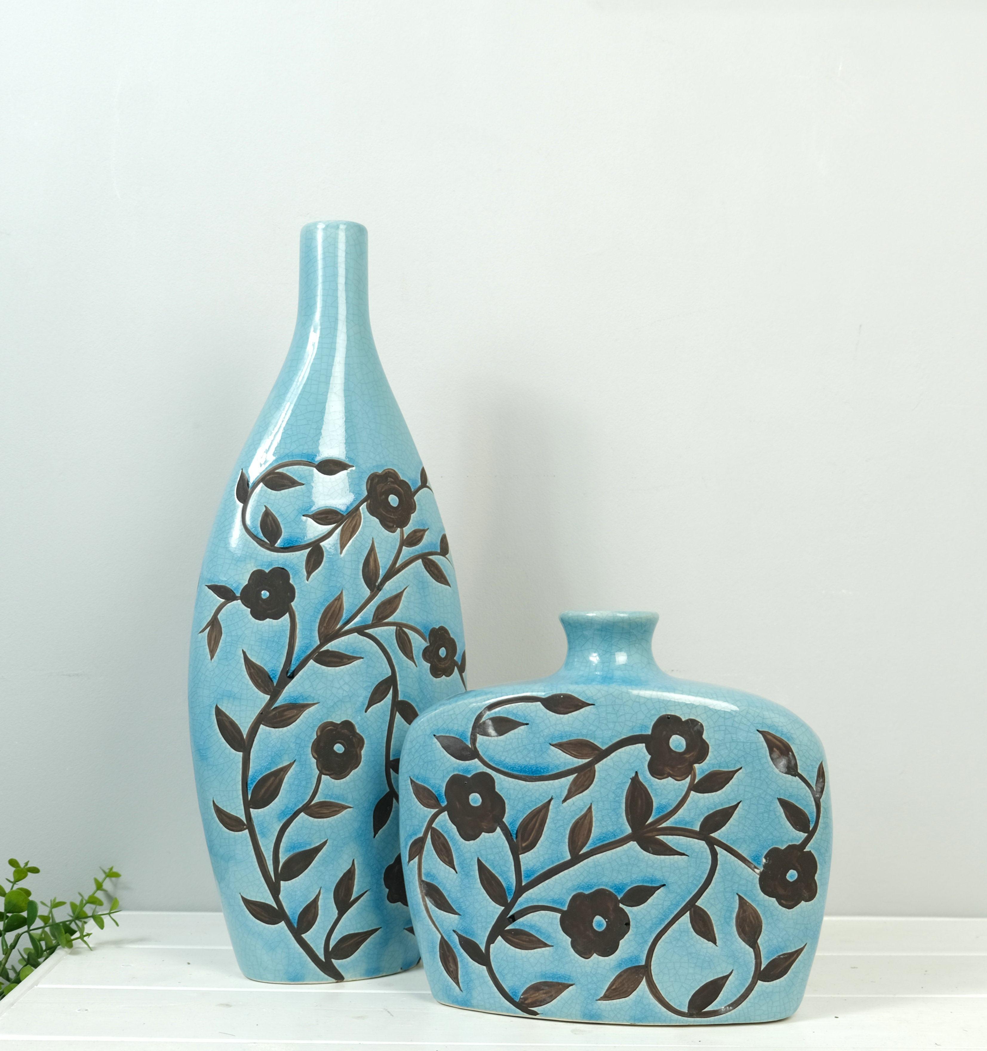 现代简约复古中式蓝色流釉蚀刻花纹陶瓷装饰瓶家居电视柜软装饰品