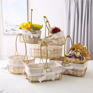 铁艺手提小花篮插花鲜花干花篮客厅装饰收纳篮摆件拍摄道具花筐