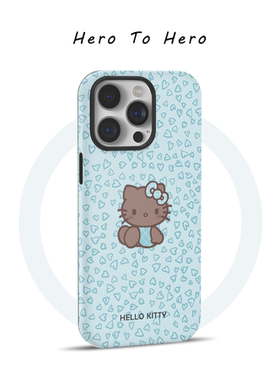 蓝色满屏爱心kitty适用苹果17promax手机壳磁吸iPhone16新款卡通15可爱超火14全包13华为oppo小米手机壳防摔
