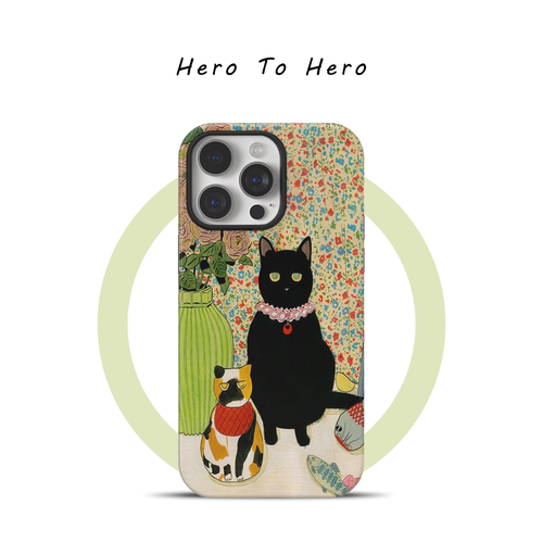 陶瓷猫咪适用苹果18promax手机壳磁吸iPhone17新款复古16小众高级15新中式国风14超好看菲林二合一手机壳艺术