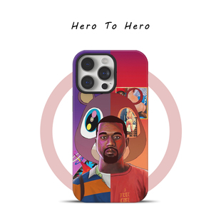 Kanye侃爷辍学熊 适用于苹果17promax手机壳磁吸iPhone16做旧15高级14复古13卡通插画华为小米oppo手机壳个性