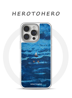 蓝色海洋冲浪适用苹果17promax电镀银手机壳磁吸iPhone16原创新款15超好看夏天14艺术13华为小米15手机壳情侣