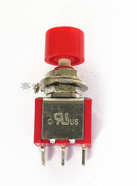 红色PS-102带小红帽圆形自复位按钮3脚按钮开关点动钮子开关DS612