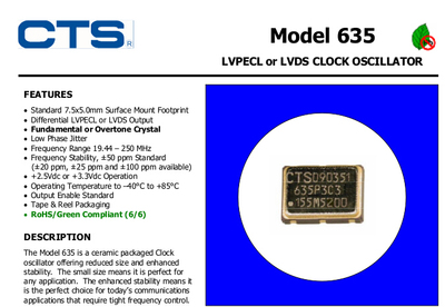 CTS 差分贴片晶振 155.52M 155.52MHZ 5*7 7050 6脚 LVPECL 3.3V