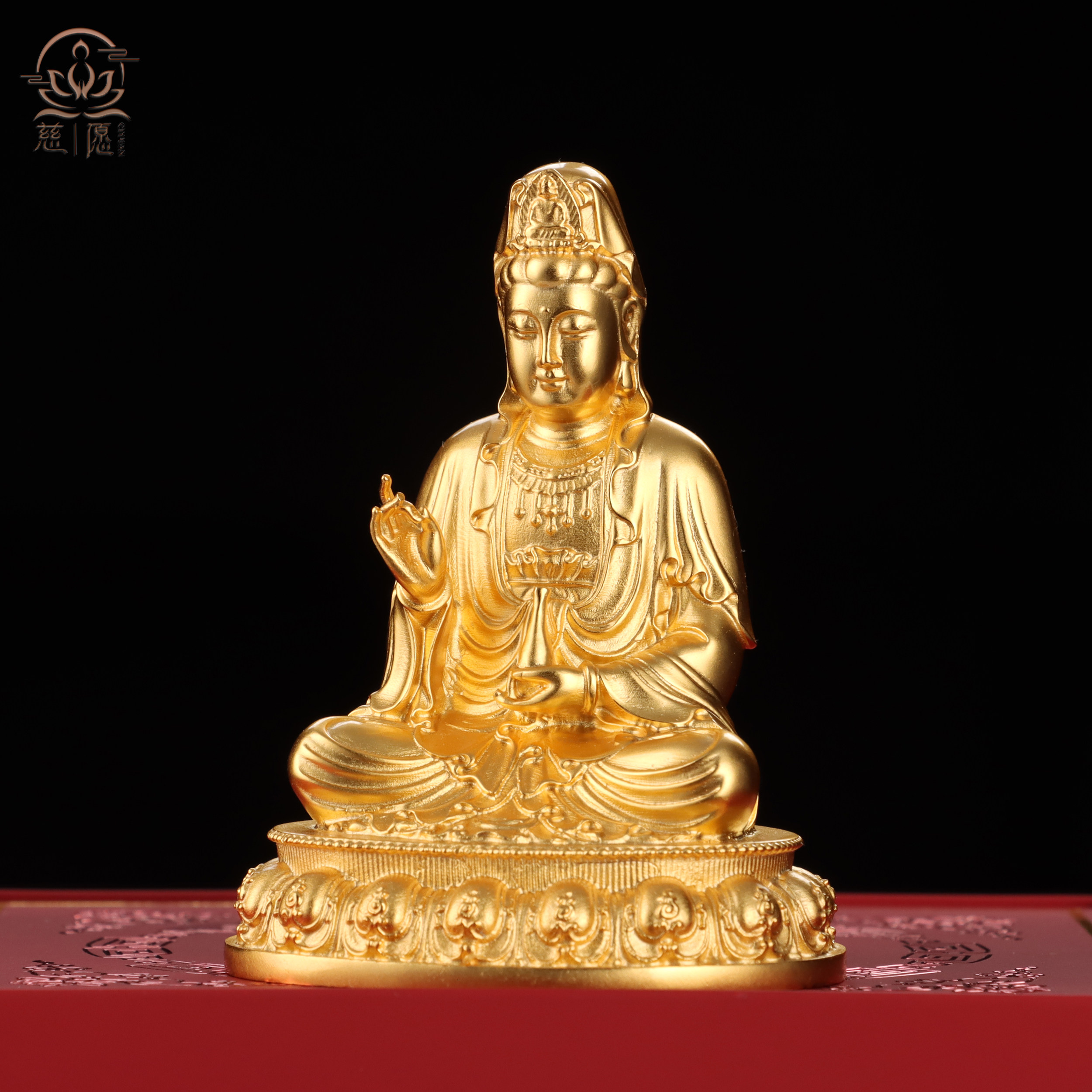 纯铜小观音桌面摆件随身小佛铜镀真金车载佛像家居摆件