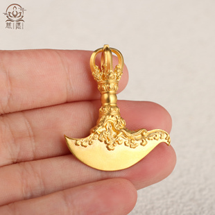 纯金钺刀吊坠饰品足金999金刚钺刀挂件手把件可定尺寸