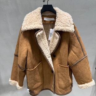 IRO2025秋冬新款 PEACH 加绒环保皮毛一体外套翻领 王子文同款