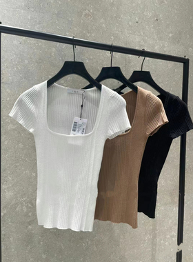 PEACH  IRO2026新款女装修身低方领纯色内搭短袖短款针织T恤