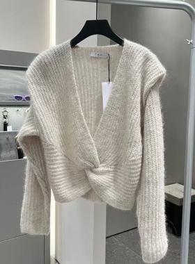 PEACH IRO2026新款纽结针织毛衣长袖短款V领美拉德法式轻奢女