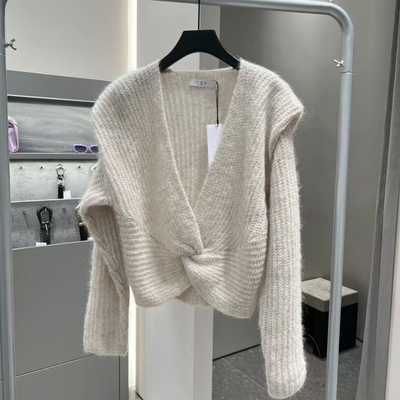 IRO长袖V领美拉德纽结针织毛衣女