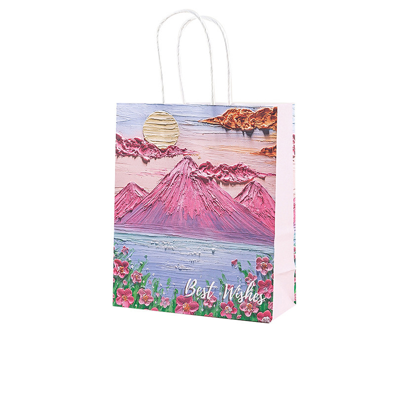 手提袋纸袋定制礼品袋花瓣霜风立体油画礼品美观生日礼品节包装袋