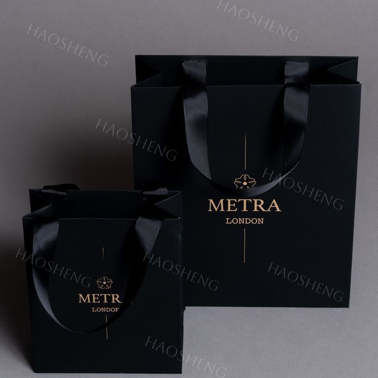 手提袋纸袋定制UV压花镀金手袋，金色奢华礼品袋，精美纸袋，商务