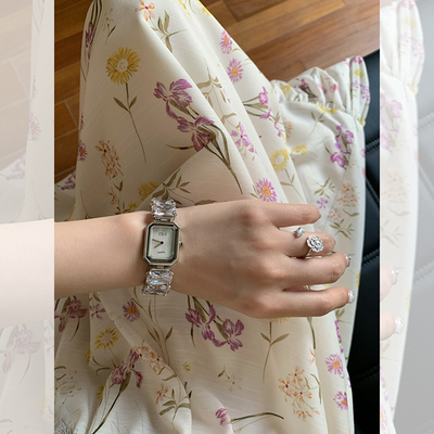 【钻石糖腕B】轻奢小众髙级感职场方形白贝母锆石女士手链手Biao