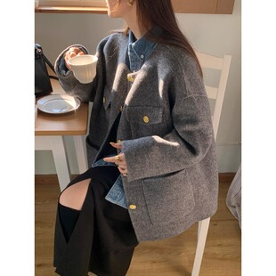 Wool/Alpaca 5000针手工缝制 羊驼羊毛双面尼无领大衣 小个子天菜