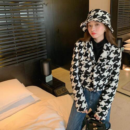 定制千鸟格粗纺面料西装外套短款 MW213052