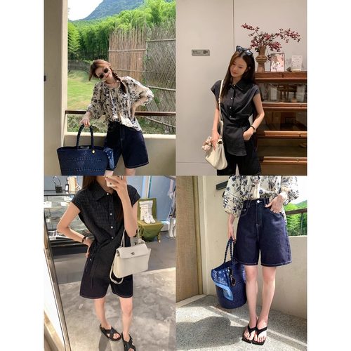 yumomo 意式松弛感套组纯棉色织格纹无袖衬衣/小衫/老钱牛仔中裤