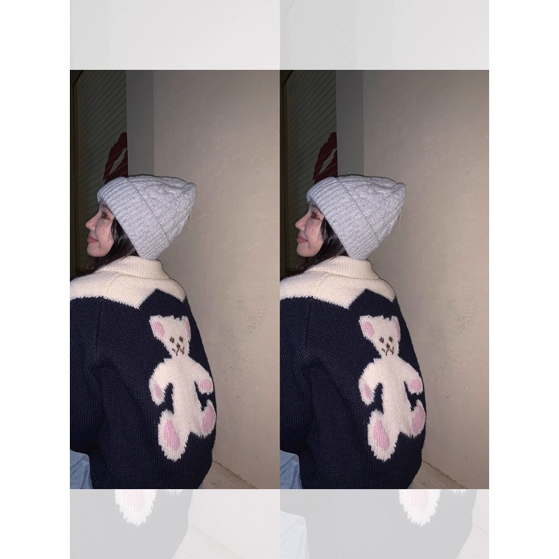 高货 Teddy毛衣 意大利花式全羊毛花纱 4级亢起球 小熊提花开衫