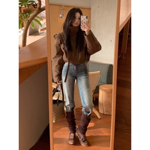 雅丹羽绒服 高蓬松90白鸭绒 连帽休闲抽绳夹克式羽绒保暖短外套