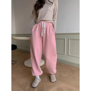 强推B备 原创卫裤 定制高密婴儿绒针织 松紧腰束脚加绒休闲运动裤