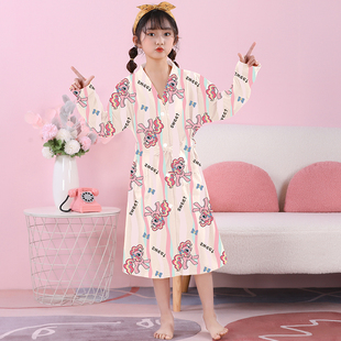 儿童睡袍纯棉春秋夏季可爱卡通家居服长款系带浴袍男女孩小马宝莉
