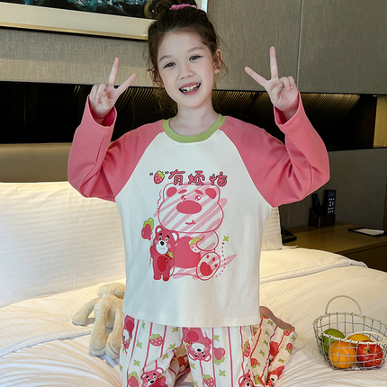 Children's Home Clothes Set for Girls, Spring, Autumn and Summer Long-Sleeved Pajamas, Thin Pure Cotton, Teenagers, Boys and Girls, Cartoon