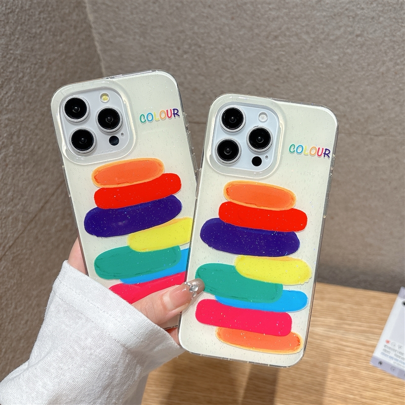 日韩ins彩色涂鸦颜料适用于苹果16pro手机壳iphone15保护套14防摔13全包新款闪粉15promax小众max手机套高级p