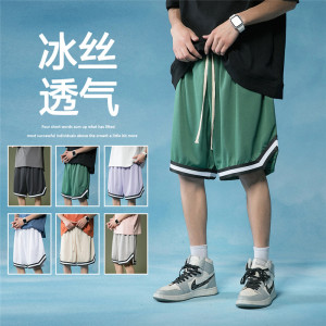   夏季新款冰丝五分裤男士宽松网眼透气篮球运动短裤图片