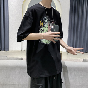 T112  短句  夏季男士宽松潮流半袖T恤青春流行印花圆领短袖图片
