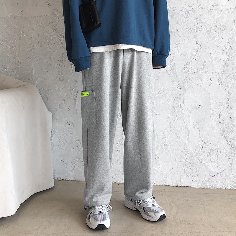 春季运动裤男士宽松大码直筒抽绳束脚裤灰色休闲长裤,男装休闲裤,电商B369（原A024）