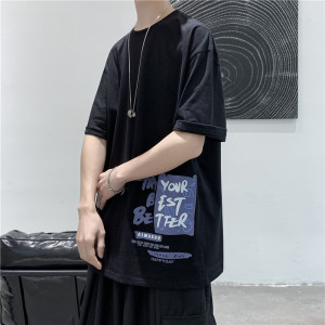 T107  短句 夏季新款潮流印花短袖男宽松帅气半袖打底衫图片