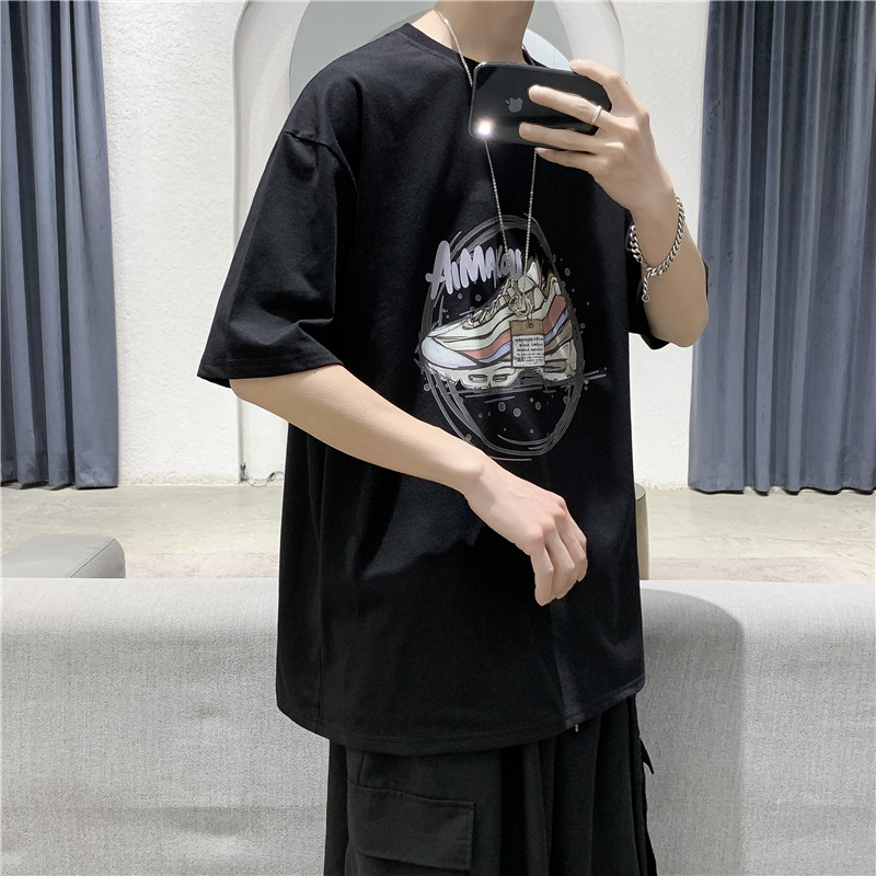 T104短句2021夏季新款印花短袖T恤男宽松潮流纯棉打底衫,男装T恤,电商B369（原A024）