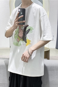 T112  短句 夏季男士印花短袖T恤宽松潮流纯棉半袖打底衫图片
