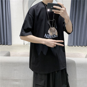 T109  短句  夏季男士印花短袖T恤宽松大码潮流半袖体恤图片