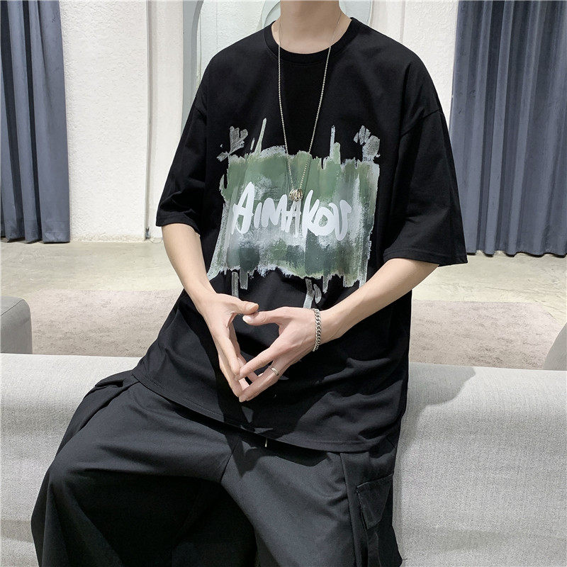 T105短句夏季新款字母印花短袖T恤男宽松潮流纯棉体恤,男装T恤,电商B369（原A024）