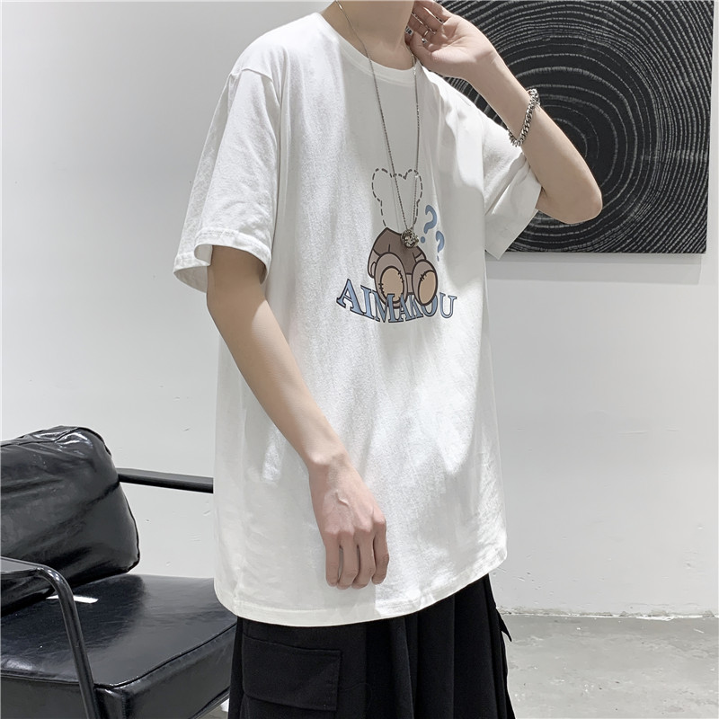 T109短句夏季男士小熊印花短袖T恤宽松圆领体恤,男装T恤,电商B369（原A024）