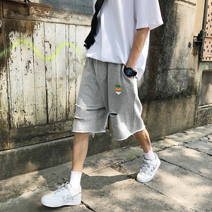   夏季潮牌破洞五分裤男大码宽松运动休闲短裤图片