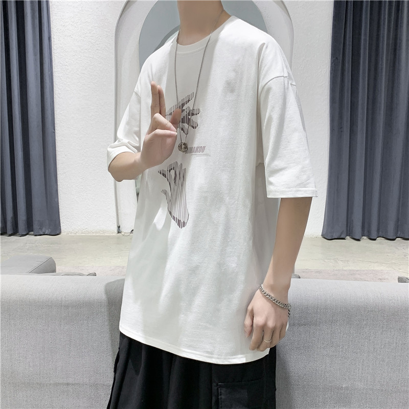 T102短句夏季男士个性印花短袖宽松休闲半袖T恤打底衫,男装T恤,电商B369（原A024）