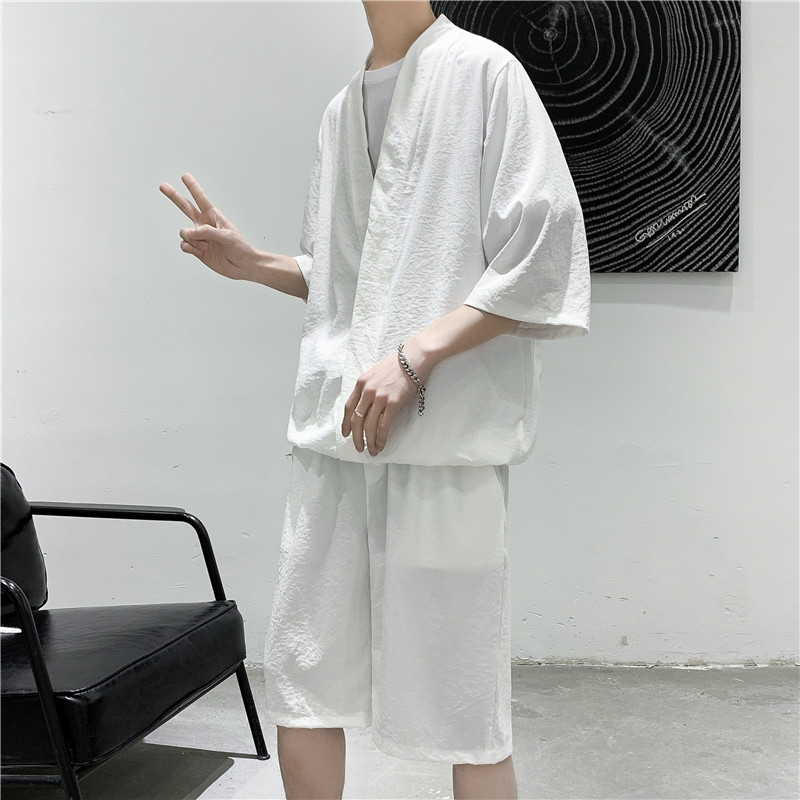 TZ01-P65夏季男士V领短袖七分袖T恤运动套装大码短裤冰丝透气,男装休闲套装,电商B369（原A024）