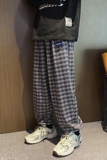 2021春款ins百搭格子休闲裤男士宽松九分抽绳束脚裤子，男装休闲裤，电商B369（原A024）