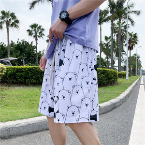 夏季新款卡通印花沙滩裤男士宽松休闲海边度假五分裤
