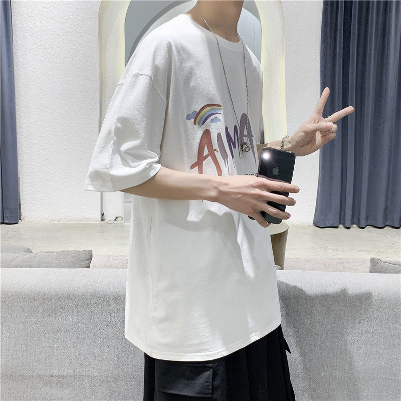 T108短句夏季新款圆领印花短袖T恤男宽松潮流打底衫,男装T恤,电商B369（原A024）