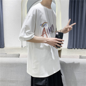 T108 短句 夏季新款圆领印花短袖T恤男宽松潮流打底衫图片